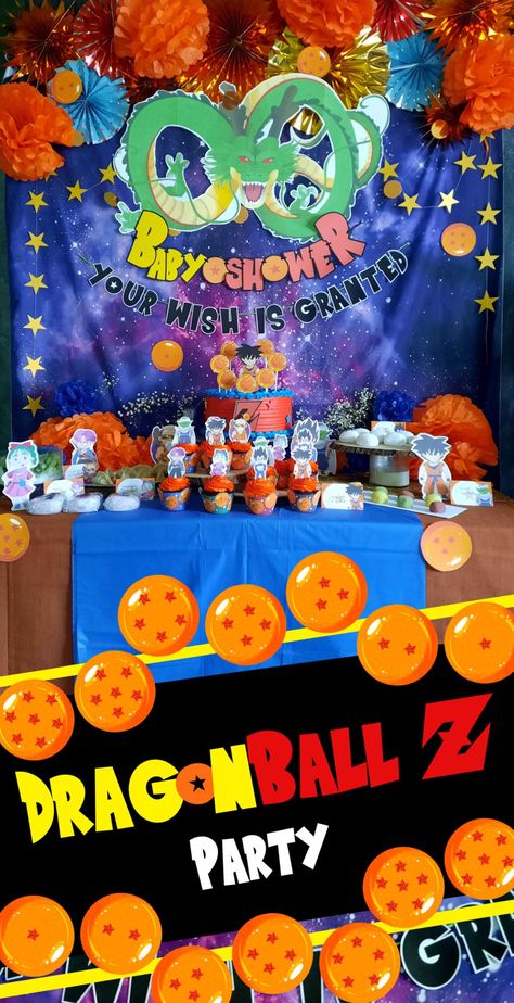 How to plan your own DIY Dragonball Z Party Dragon Ball Z Birthday Party Games, Dragon Ball Z Printables, Dragon Ball Z Party Food Ideas, Dragon Ball Birthday Party Ideas, Dragon Ball Z Nursery, Dragonball Z Birthday Party Ideas, Dragon Ball Z Baby Shower Theme, Dragonball Z Party, Dragon Ball Z Birthday Party Ideas