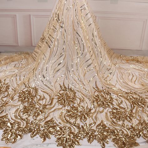 2020 High Quality African Sequins Lace Fabric Golden Net Embroidery Tulle Lace Fabric For Nigerian Wedding Party Dress https://m.alibaba.com/product/62444213421/2020-High-Quality-African-Sequins-Lace.html?__sceneInfo={"cacheTime":"1800000","type":"appDetailShare"} Dinner Wears, French Party, Net Embroidery, Embroidery Tulle, African Outfits, Wedding Invitation Card Design, Royal Blue And Gold, Nigerian Wedding, African Lace