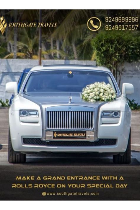 A grand entry to the wedding with the pinnacle of luxury Car Rental Website, Car Luxury, Wedding Cars, Luxury Car Rental, Wedding Rentals, Luxury Car, South India, Car Rental, Rolls Royce