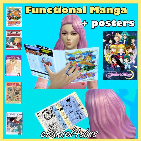 TS4: Functional manga + posters | channel4sims on Patreon Sims 4 Cc Nerd Decor, Anime Figure Sims 4 Cc, Manga Sims 4 Cc, Sims 4 Anime Posters, Led Lights Sims 4 Cc, Sims4 Anime Cc, Sims Cc Anime, Ts4 Functional Cc, Sims 4 Cc Anime Decor