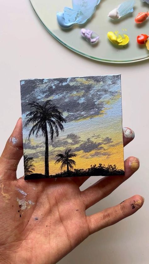 Pin by Aesthete arts on Painting videos in 2022 | Small canvas art, Hand art drawing, Mini canvas art Sky Art Painting, Small Canvas Paintings, Canvas Painting Tutorials, Canvas For Beginners, Soyut Sanat Tabloları, Canvas Painting Ideas, Fotografi Alam Semula Jadi, Seni Cat Air, Canvas Painting Designs