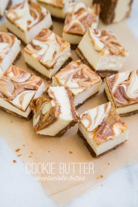 Cookie Butter Cheesecake Bites - The Little Epicurean Cookie Butter Cheesecake, Cheesecake Bars Easy, Speculoos Cookie Butter, Cookie Butter, Easy Cheesecake, Cheesecake Bites, Cookie Crust, Cheesecake Bars, Cheesecake Recipes