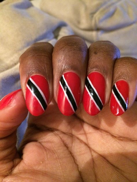 Trinidad flag nail art Trinidad And Tobago Nails, Trinidad Carnival Nails, Trinidad Nails, Carnival Nails, Trinidad Flag, Island Nails, Flag Nails, Manicured Nails, Nail Art For Kids