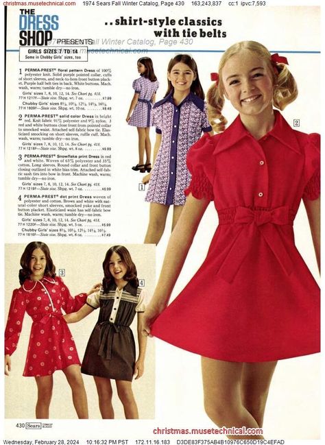 1974 Sears Fall Winter Catalog, Page 430 - Catalogs & Wishbooks Sears Catalog 1970s, Vintage Girls Clothes, Casual Attire For Women, Outfits For Girls, 60s 70s Fashion, 60s And 70s Fashion, 70s Outfits, Floral Pattern Dress, Sixties Fashion