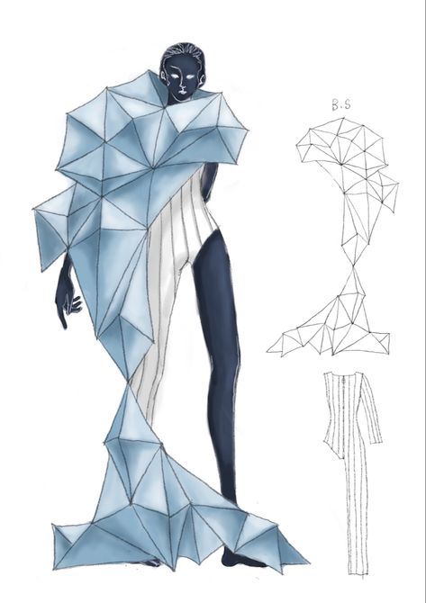 Angular Fashion Design, Fashion Origami Design, Geometric Fashion Illustration, Design Development Fashion, Fashion Experimental, Geometric Fashion Design, Architecture Fashion Design, Transforming Dress, Fashion Design Inspiration Board