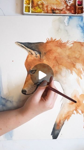 Fox Watercolor Painting Tutorial, Fox Painting Easy, Fox Painting Acrylic, Fox Watercolor Painting, 2024 Watercolor, Watercolour Animals, Fox Watercolor, Woodland Animal Art, Animal Watercolor