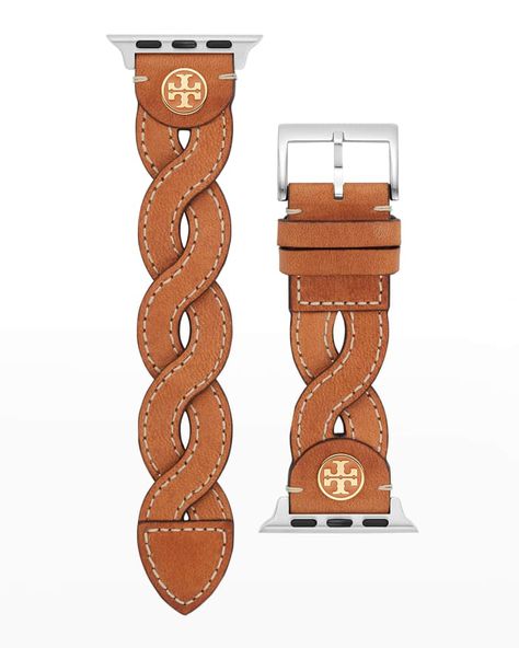 Y5S5K Tory Burch Braided Leather Apple Watch Band in Luggage, 38-40mm Tory Burch Watch, Apple Watch Bands Women, Womens Designer Watches, Apple Watch Leather Strap, Apple Watch Bracelets, Leather Apple Watch Band, Womens Luggage, Apple Watch Bands Leather, Apple Watch 38mm