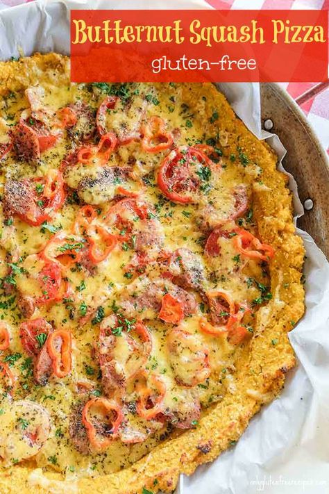 Gluten-Free Butternut Squash Pizza Reid Diet, Squash Pizza Crust, Pizza Variety, Butternut Squash Pizza, Pumpkin Pizza, Squash Pizza, Baked Butternut Squash, Gluten Free Dinner Easy, Paleo Main Dishes