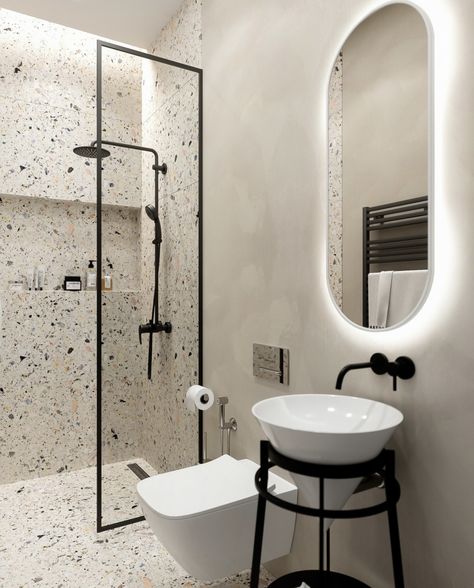 Bathroom Ideas Small Terazzo, Small Bathroom Terrazzo, Terrazo Bathroom Interior Design, Bathroom Design Terrazzo, Terazzo Bathroom Interior Design, Terrazo Tile Bathroom Ideas, Bathroom With Terrazzo, Terrazzo Bathroom Design, Terrazo Tile