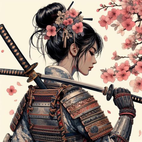 Criador de imagens Women Samurai, Samurai Clothing, Medieval Japan, Spirit Tattoo, Samurai Tattoo, Japanese Art, Tattoos For Women, Pin Up, Japan