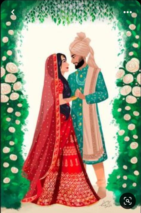 Shaadi Couple Illustration Wedding, Wedding Invitation Posters, Wedding Couple Cartoon, Digital Wedding Invitations Design, Wedding Card Design Indian, Indian Wedding Invitation Card Design, Caricature Wedding, Digital Invitations Wedding, Indian Wedding Invitation Cards