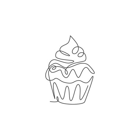 Fine Line Cupcake Tattoo, Cake Tattoo Ideas, Muffin Tattoo, Cake Tattoo, Cupcake Tattoo, India Illustration, Pastel Logo, Cupcake Tattoos, Hip Tattoos Women