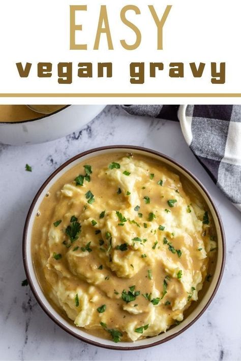 This EASY Vegan Gravy recipe comes together in just about 15 quick minutes and with a handful of simple. whole-foods ingredients. This is perfect on top of mashed potatoes or used in any other way that you love enjoying homemade gravy! Vegan Gravy Recipe, Vegan Brown Gravy, Vegetarian Gravy, Vegan Mashed Potatoes, Vegan Gravy, Vegan Richa, Vegan Holiday Recipes, Simple Pantry, Vegan Christmas Recipes