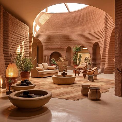 Minimalist Building Architecture, Desert Modern House Interior, Desert Oasis Architecture, Minimalist Desert Home, Desert Architecture Concept, Arabic Home Design, Earthy Architecture, Desert Spa, Desert Interior Design