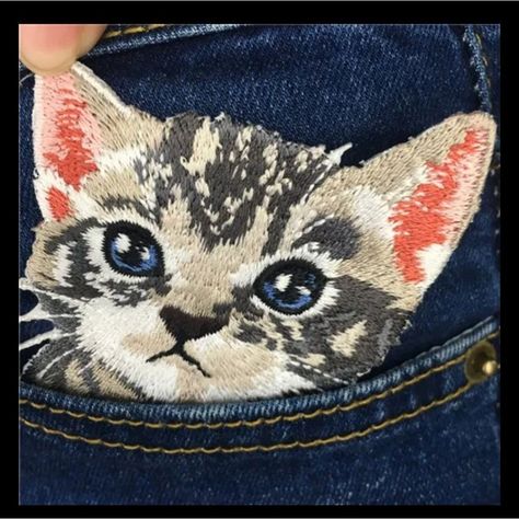 Nwot Iron-On Pocket Cat Patch 2" Long 2.5" Wide Offers Are Always Welcome Bundle 5 And Save 30% I Might Even Throw In Free Shipping Jeans Sewing, Patches On Clothes, Sewing Pockets, Pocket Cat, Cat Applique, Cat Patch, Clothes Jeans, Appliqué Patch, Kitten Cat