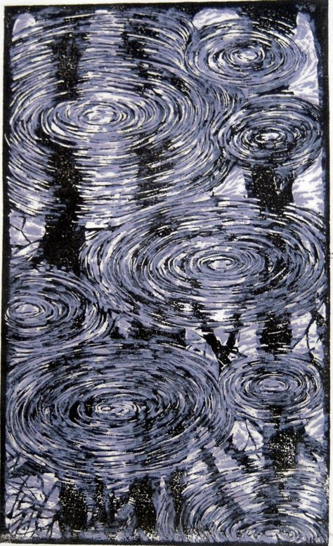 Spring Rain / Linoleum Print / Andrew Jagniecki Linoleum Print, Woodcuts Prints, Spring Rain, Water Ripples, Water Art, Wood Cut, Wood Engraving, Art And Illustration, Lino Print