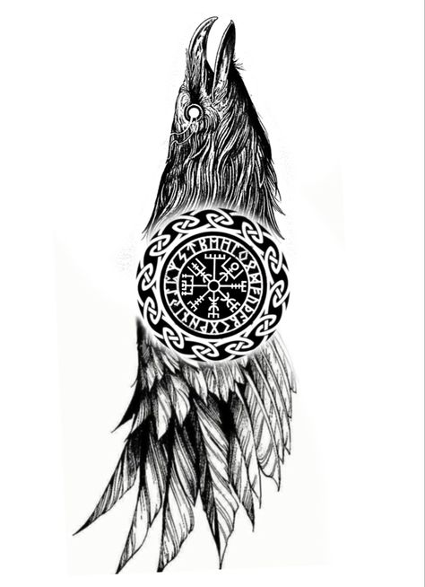 Norse Raven Tattoo, Ravens Tattoo, Odin's Ravens Tattoo, Shield Tattoo, Viking Tattoo Symbol, Viking Symbol, Odin's Ravens, Raven Tattoo, Raven Skull