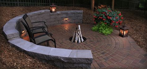 Brick Fire Pit, Wall Fires, Sloped Backyard, Stone Fire Pit, Fire Pit Area, Fire Pit Designs, Backyard Lighting, Brick Patios, Patio Landscaping