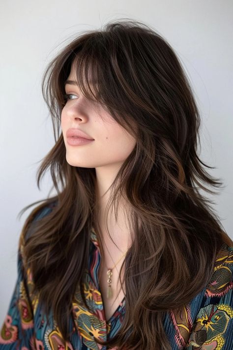 40+ Gorgeous Long Layered Haircuts You Have To See ASAP - Flo's Blog Haircut For Long Thick Wavy Hair Ideas, Haircuts Long Thick Wavy Hair, Harsh Layers Long Hair, Strong Layered Hair, Long Romantic Haircut, Medium Long Length Haircut For Fine Hair, Haircut For Slightly Wavy Hair, Haircut Styles For Women Medium Layers, Haircuts For Long Hair Side Bangs