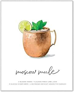 Moscow Mule Cocktail Wall Art - MIX & MATCH Bar Cart Decor - Illustrated Alcohol Posters with Cocktail Recipes - Bar Wall Art Cocktail Posters - Gifts for Men - 8x10 UNFRAMED Alcohol Posters, Cocktail Posters, Alcohol Poster, Moscow Mule Cocktail, Cocktail Wall Art, Art Cocktail, Cocktail Wall, Bar Wall Art, Mule Cocktail