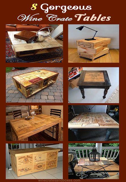 Wine Crates and Boxes: 8 Gorgeous Wine Crate Tables Decorating With Wine Crates, Wine Box Projects, Wine Boxes Ideas Projects, Wine Box Table, Wine Crate Crafts, Wine Box Diy, Wine Crate Table, Wine Box Crafts, Wine Crate Paneling