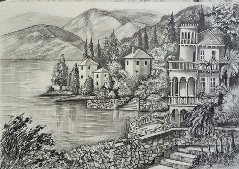 Pencil Colour Painting, Pencil Sketches Landscape, Landscape Pencil Drawings, Perspective Drawing Architecture, Boho Art Drawings, Eyes Artwork, Art Village, Landscape Sketch, Trash Art