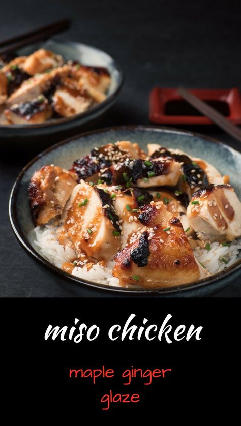 Japanese miso chicken with maple and ginger is sure to be a big hit. Miso Recipe, Miso Chicken, Japanese Chicken, Japanese Dinner, Easy Japanese Recipes, Mapo Tofu, Yummy Meals, Ginger Chicken, Japanese Recipes