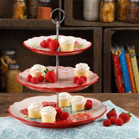 3 Tier Stand Decor, Tier Stand Decor, 3 Tier Serving Tray, Pioneer Woman Dishes, 3 Tier Stand, Pioneer Woman Kitchen Decor, Pioneer Woman Ree Drummond, Pioneer Woman Kitchen, Unique Plates