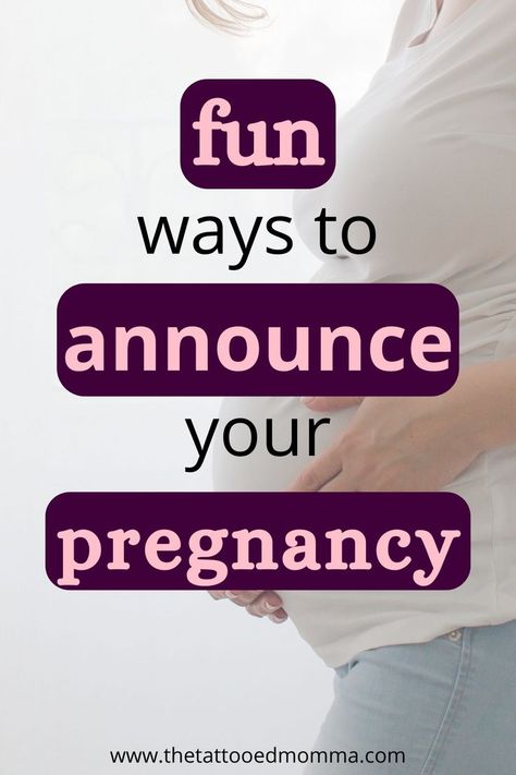 pregnant women in background photo wearing a white shirt and light blue jeans. the title reads Fun ways to announce your pregnancy in pink, purple, and black font Fun Pregnancy Announcement, Baby Momma, Baby One More Time, Polycystic Ovaries, Congratulations Baby, Teenage Daughters, Song One, Pregnancy Reveals, First Baby