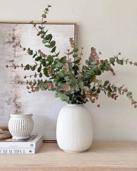 Faux Eucalyptus Vase, Spring Home Decorations, Faux Floral Arrangements Home Decor, Bedroom Eucalyptus, Eucalyptus Arrangement Vase, Eucalyptus Vase Decor, Eucalyptus Decor Home, Eucalyptus Bathroom Decor, Eucalyptus Flower Arrangement