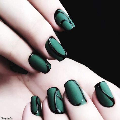 ♡follow @lollipoppin for more aesthetic content! ♡ Simple Slytherin Nails, Slytherin Aesthetic Nails Acrylic, Nail Designs Harry Potter Slytherin, Slitherin Nails, Slytherin Aesthetic Nails, Shego Aesthetic, Lorna Dane Aesthetic, Polaris Aesthetic, Dark Green And Black Witchy Nails