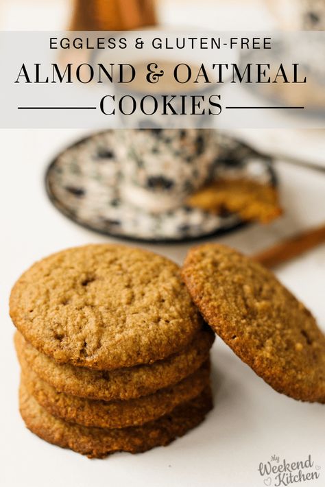 Eggless Oats Cookies, Gluten Free Eggless Cookies, Oats Cookies Recipe Healthy, Oatmeal Cookies Eggless, Almond Oatmeal Cookies, Honey Oatmeal Cookies, Gluten Free Almond Cookies, Basic Cookie Recipe, Oats Cookies