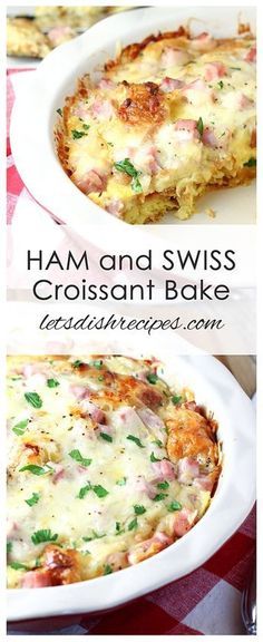 Ham and Swiss Croissant Bake Ham And Swiss Croissant, Croissant Bake, Breakfast Ham, Recipes Brunch, Easy Breakfast Casserole, Brunch Easter, Ham And Swiss, Ham Casserole, Breakfast And Brunch