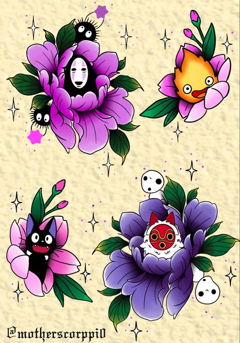 Ghibli Tattoo Traditional, Studio Ghibli Traditional Tattoo, Ghibli Flowers, Anime Traditional Tattoo, Studio Ghibli Tattoo Ideas, Japanese Snake Tattoo, Studio Ghibli Tattoo, Chihiro Y Haku, Ghibli Tattoo