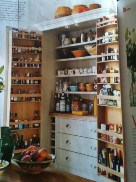 Open Larder Ideas, Corner Larder Cupboard, Larder Cupboard Ideas, Corner Larder, Larder Ideas, Kitchen Larder Cupboard, Built In Kitchen, Food Cupboard, Cupboard Pantry