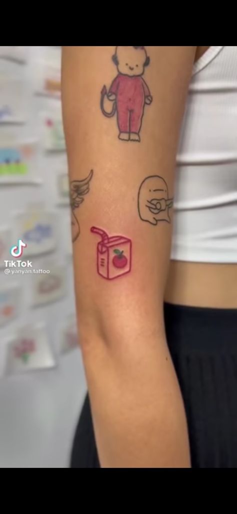 Apple Juice Tattoo, Apple Outline Tattoo, Apple Outline, Juice Tattoo, Car Tattoos, Cave Paintings, Art Tattoos, Red Ink, Apple Juice