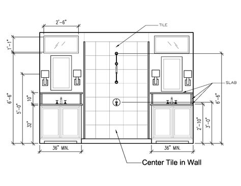 Master Bath Vanity and Shower Elevation Vanity Backsplash, Master Bath Vanity, Detail Drawing, Elevation Drawing, Architectural Floor Plans, Vanity Design, Design 101, Architectural Styles, Cad Drawing