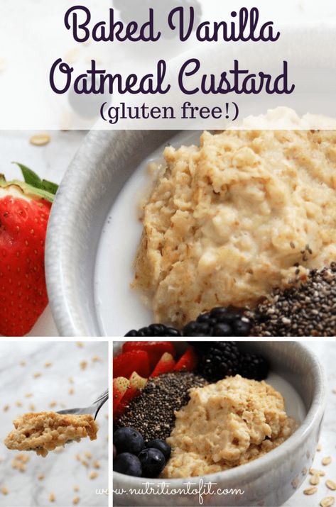 Baked Vanilla Oatmeal Custard Oatmeal Custard, Custard Breakfast, Veggie Protein, Vanilla Oatmeal, Simple Healthy Recipes, Baked Custard, Balanced Breakfast, Vegetarian Breakfast Recipes, Healthy Oatmeal