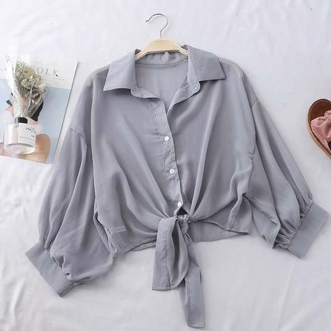 78b9cab19959e4af8ff46156ee460c74desc36267279ri Chiffon Shirts, Satin Shirts, Ladies Chiffon Shirts, Oversized Blouse, Elegant Blouses, Tie Front Blouse, Shirts Women, Loose Blouse, Chiffon Shirt