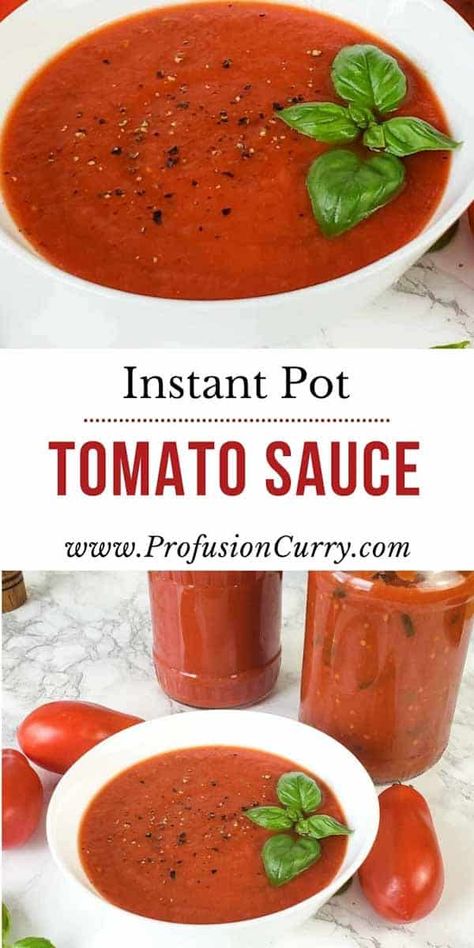 Instant Pot Tomato Sauce Canned Tomatoes, Instant Pot Tomato Sauce, Fresh Tomato Sauce, Vegetarian Sides, Tomato Sauce Recipe, Vegetarian Side Dishes, Homemade Tomato Sauce, Homemade Marinara, Canned Tomato Sauce