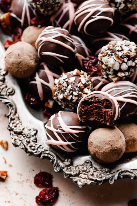 homemade black forest chocolate truffles - Blue Bowl Homemade Chocolate Truffles, Homemade Truffles, Gingerbread Cake, Chocolate Nuts, Chocolate Drizzle, Dried Cherries, Holiday Cookie, Blue Bowl, Festive Treats