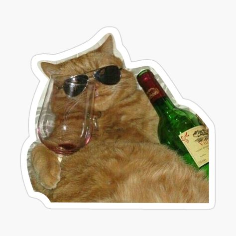 Iphone Stickers Funny, Aesthetic Drink Stickers, Funny Cats Stickers, Cute Drink Stickers, Aesthetic Stickers Random, Cool Stickers Art, Funny Sticker Ideas, Drinking Stickers, Cat Drinking Wine