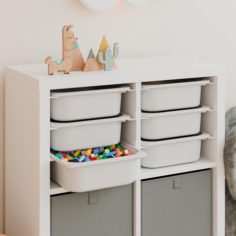 Kallax Halterung für Trofast Boxen, Schienensystem für Spielzeug-Kiste, auch passend für Expedit Würfelregal (Mit 3x Box (weiß)) : Amazon.de: Handmade-Produkte Toddler Room Storage, Kallax Kids Room, Kallax Insert, Kids Bedroom Storage, Storing Toys, Ikea Trofast, Kallax Shelf, Baby Zimmer, Storage Kids Room