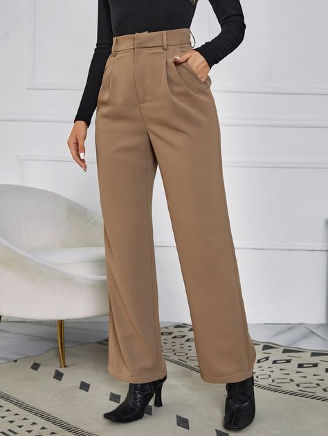 Light Brown Formal Pants Outfit, Office Pants Women Work Attire, Brown Suit Pants Women, Light Brown Pants Outfit For Work, Brown Tailored Pants Outfit, Light Brown Trousers Outfit Women, Brown Formal Pants Outfit, Formal Trouser Outfits For Women, Light Brown Trousers Outfit