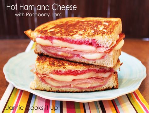 Do you love a good Grilled Cheese Sandwich? I bet you do. Pretty sure I've never met anyone that doesn't like grilled cheese.  There's just something comforting about it, yes? Today I have a twist ... Ham And Jam Sandwich, Ham Jam Sandwich, Good Grilled Cheese, Hot Ham And Cheese, Snacks Sandwiches, Sour Cherry Jam, Grilled Ham And Cheese, Grilled Ham, Ham Sandwiches