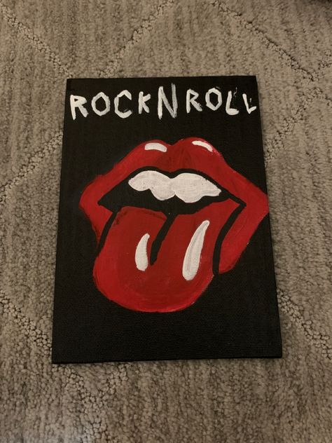 Wall Painting Ideas Grunge, Rock And Roll Painting Ideas, Rock N Roll Painting, Emo Paintings, Emo Painting Ideas, Grunge Painting Ideas On Canvas, Nirvana Painting, Embroidered Canvas Art, Heart Canvas