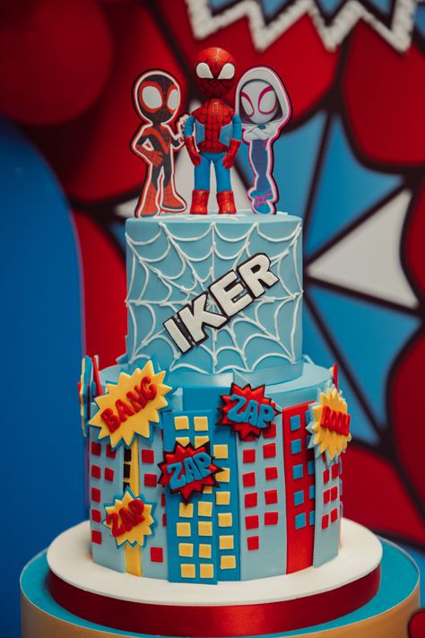 Spidey And Amazing Friends Cake, Spidey And Friends Birthday Cake, Spidey And His Amazing Friends Cake, Spidey Cake, Superhero Birthday Party Decorations, Spiderman Birthday Party Decorations, Baby Reveal Cakes, Spider Cake, Kids Birthday Party Cake