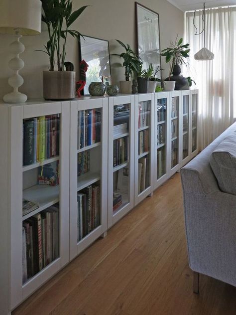 Ikea Billy Hack, Billy Bookcases, Billy Bookcase Hack, Ikea Billy Bookcase Hack, Bookcase With Glass Doors, Ikea Living Room, Ikea Billy Bookcase, Ikea Ideas, Billy Bookcase