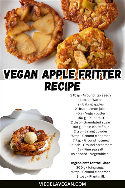 Vegan Apple Fritter Recipe Vegan Apple Fritters, Banana Fritters Recipe, Apple Fritter Recipe, Veggie Fritters, Banana Fritters, Apple Fritter, Fritters Recipe, Vegan Apple, Decadent Chocolate Cake