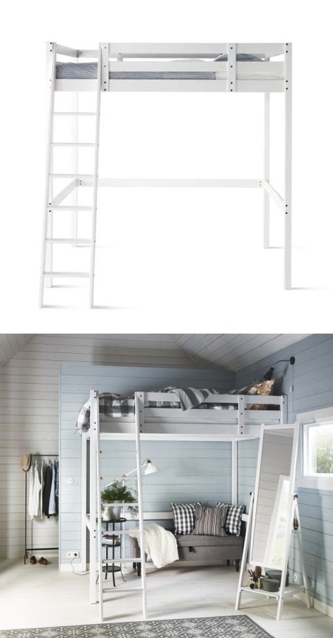 You can use the area under the STORÅ loft bed for storage, a work space or seating. Small Room Diy, A Loft Bed, Koti Diy, Bedroom Seating Area, Small Kids Room, College Apartments, Apartment Storage, Bedroom Seating, Dekorasi Kamar Tidur